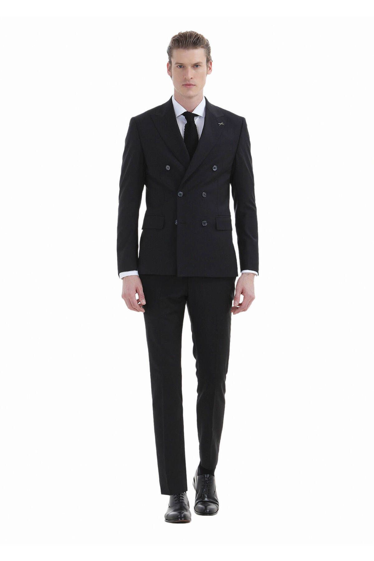 Ramsey Siyah Düz Zeroweight Slim Fit Yün Karışımlı Takım Elbise