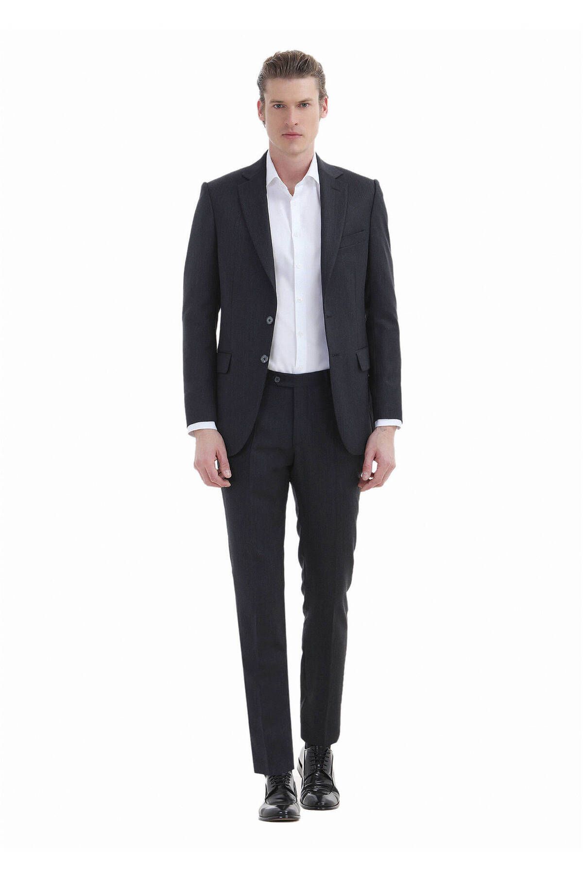 Ramsey Antrasit Desenli Thin&taller Slim Fit %100 Yün Takım Elbise