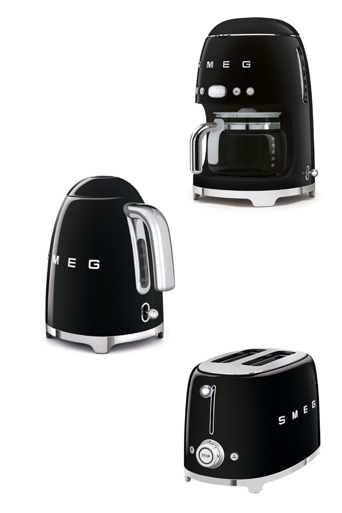 Smeg Siyah Kettle 1x2 Ekmek Kızartma Makinesi Ve Filtre Kahve Makine Seti