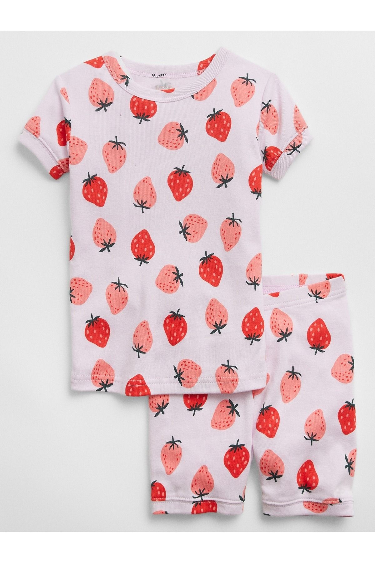 GAP Kız Bebek Lila %100 Organik Pamuk Çilek Desenli Pijama Takımı