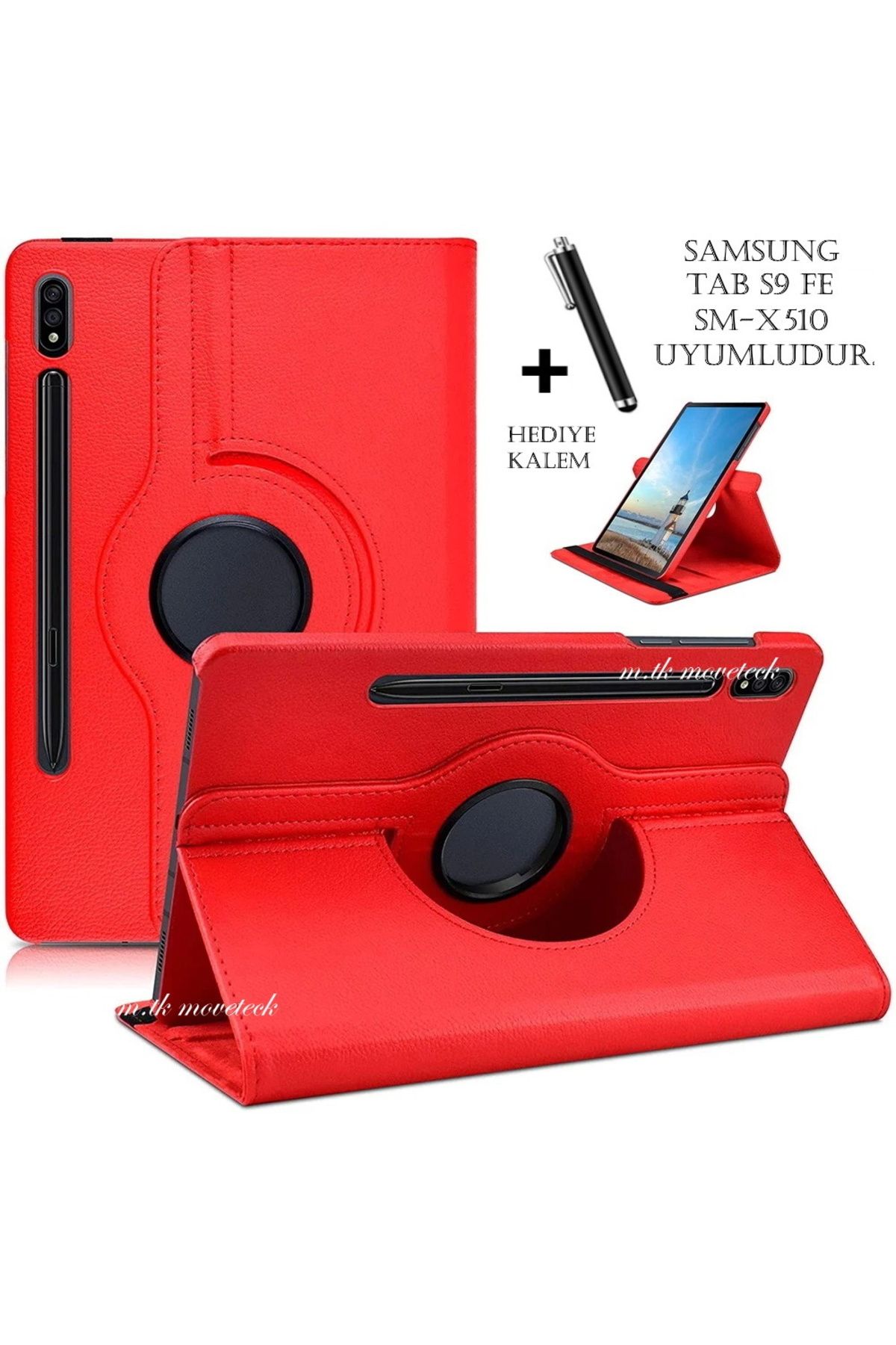 m.tk moveteck Samsung Galaxy S9 Fe 10.9 inç Sm-X510 Tablet Kılıf 360 Dönen Kapaklı Standlı Tam Koruma ve Kalem Set