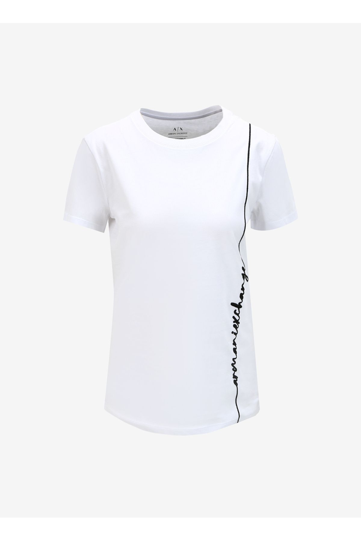 Armani Exchange Beyaz Kadın Bisiklet Yaka Baskılı T-Shirt.