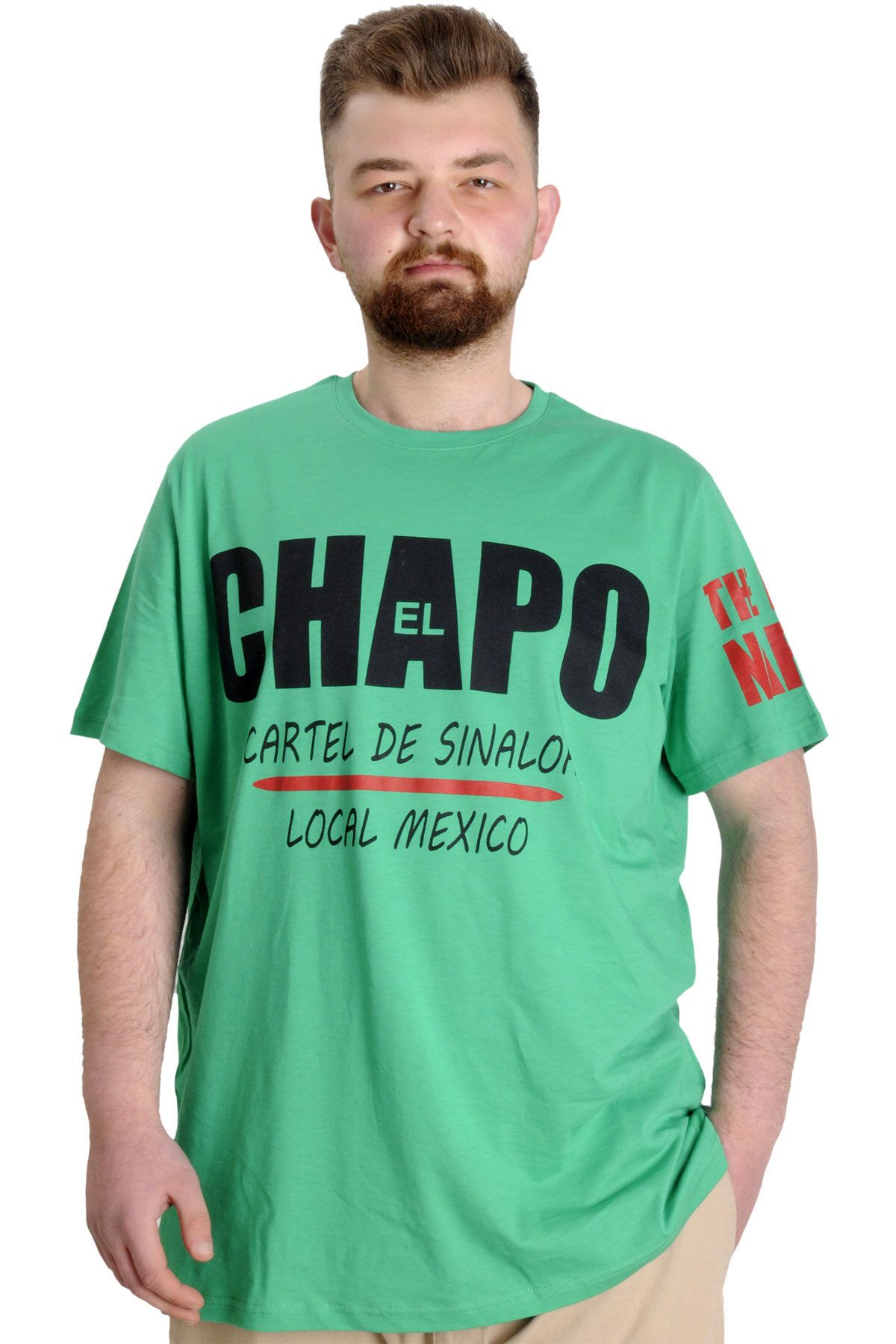Modexl Mode Xl Büyük Beden Erkek T-shirt El Chapo 23154 Yeşil