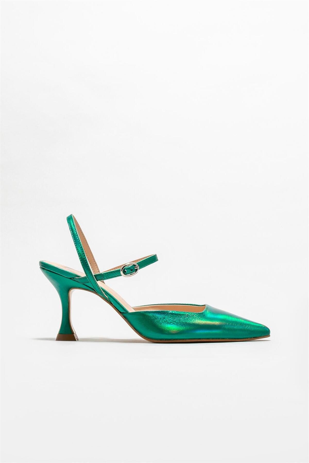 Elle Yeşil Deri Kadın Topuklu Ayakkabı