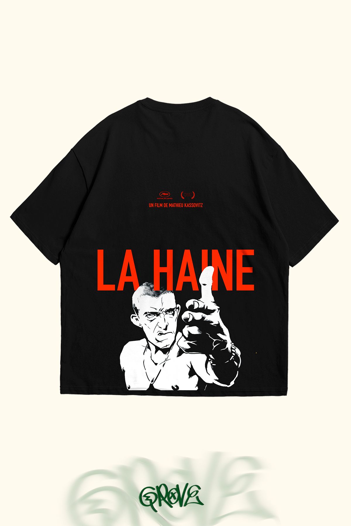 Grove Fashion La Haine Ön ve Arka Baskılı Unisex Oversize T-shirt