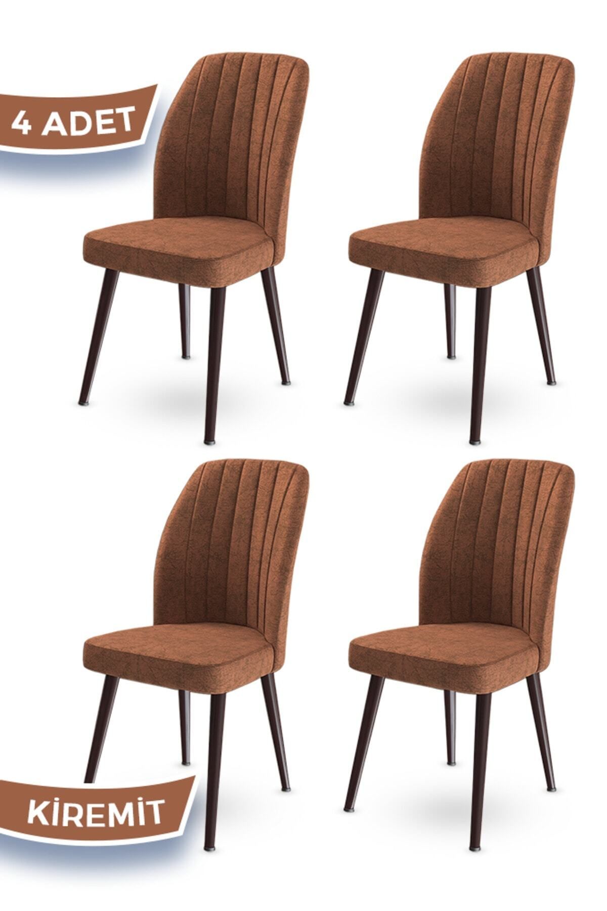 Canisa Concept Platinum Serisi Üst Kalite Mutfak Sandalyesi 4 Adet Kiremit Sandalye Metal Siyah Iskeletli