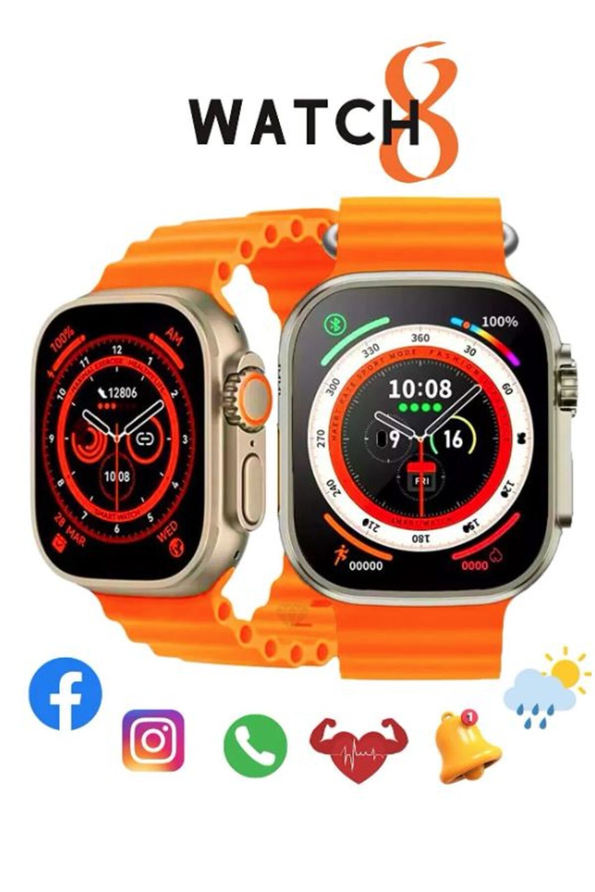 Favors Watch 8 Ultra Turuncu Akıllı Saat Arama Yapma, Sensörlü, Spor Mod, Bildirim, Türkçe Smart Watch