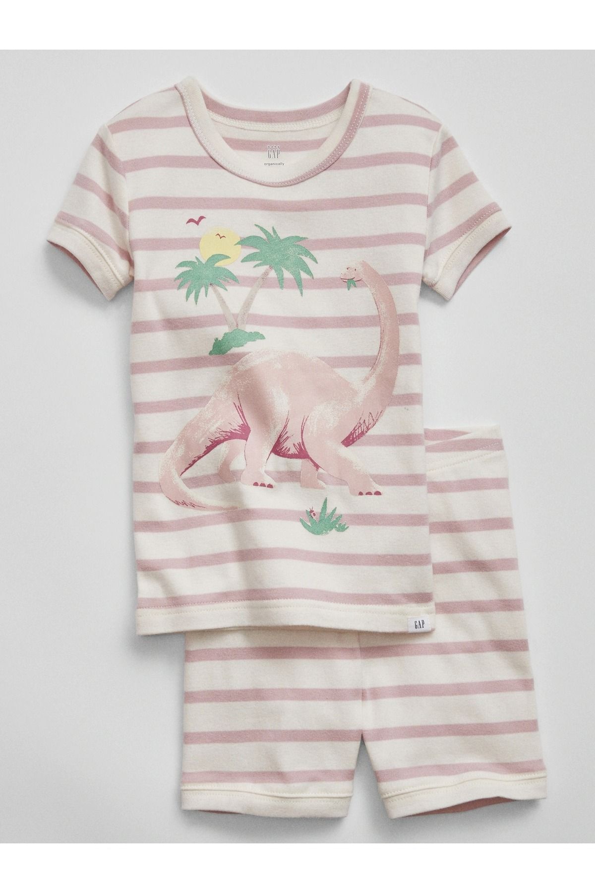 GAP Kız Bebek Bej 100% Organik Pamuk Grafik Baskılı Pijama Seti