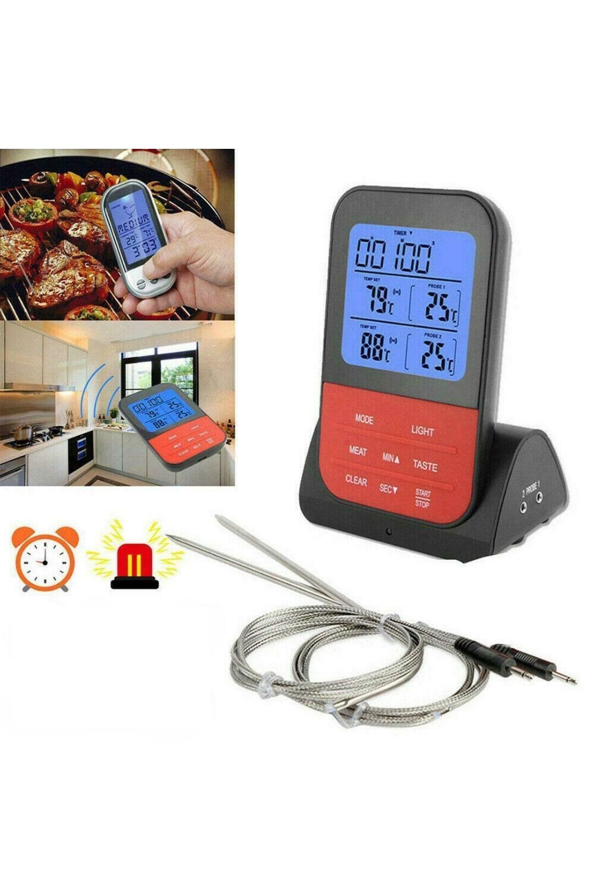Genel Markalar Kablosuz Zamanlayıcı Mutfak Et Barbekü Termometresi+dock Kırmızı