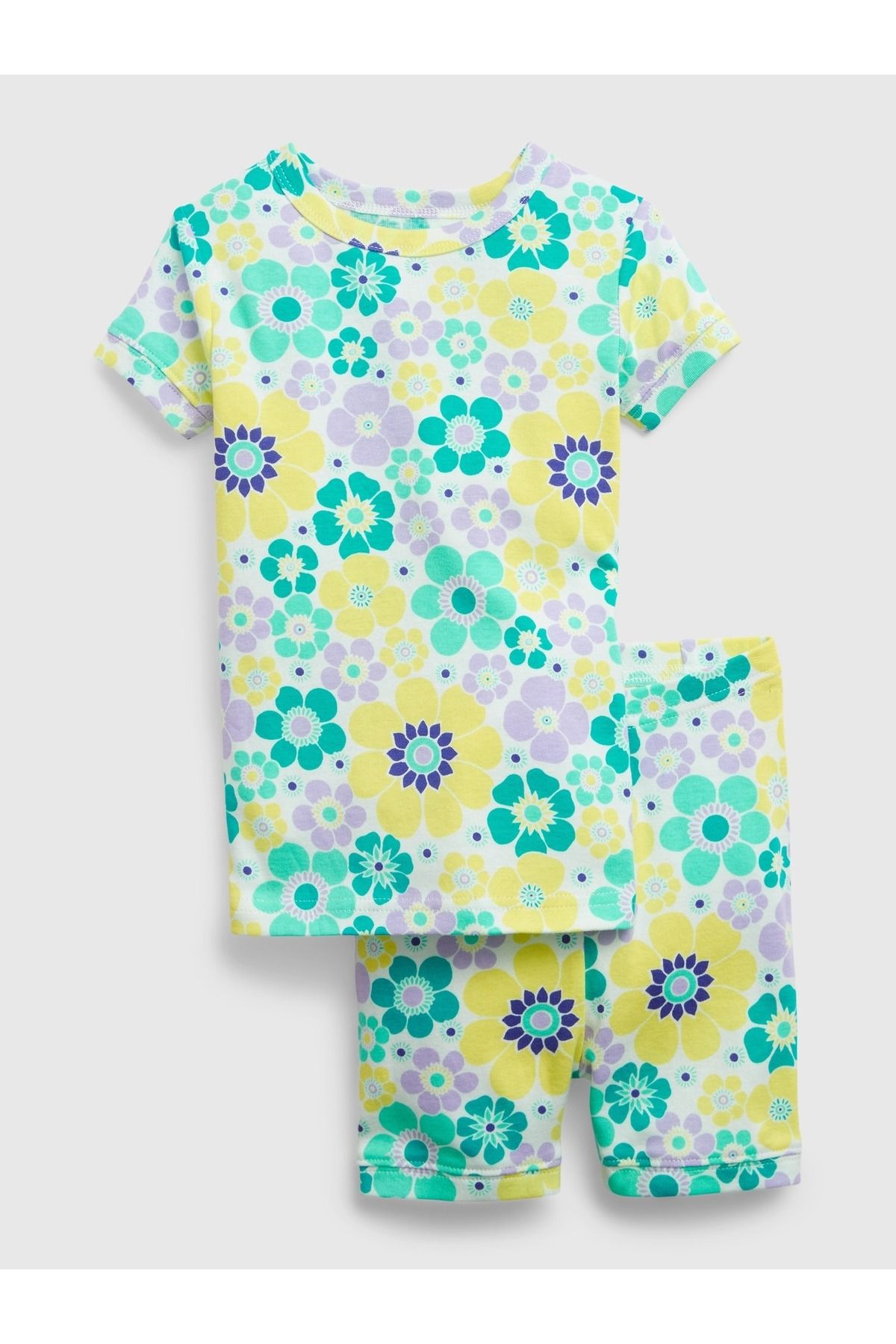 GAP Kız Bebek Sarı %100 Organik Pamuk Çiçek Desenli Pijama Şort Takım