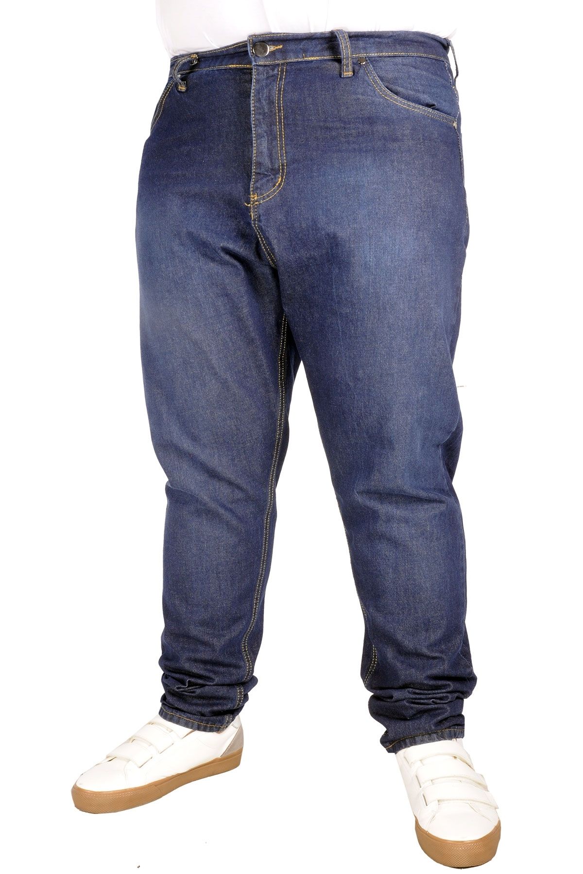 Modexl Mode Xl Büyük Beden Erkek Pantolon Kot 5cep Vertical Lycra 21915 Blue Black