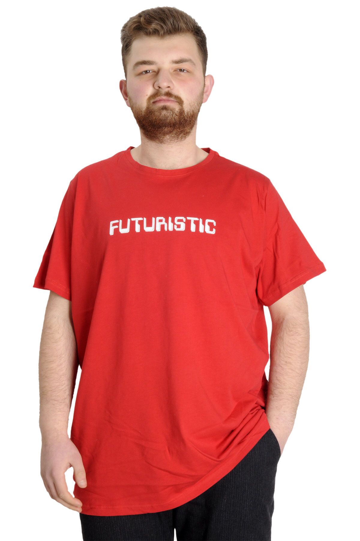 Modexl Mode Xl Büyük Beden Erkek T-shirt Futurıstıc 23142 Kırmızı