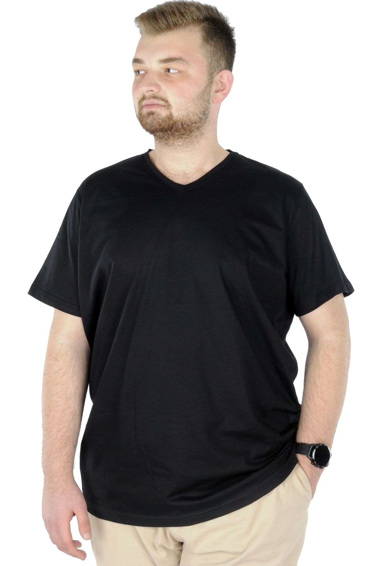 Modexl Mode Xl Büyük Beden Erkek Tshirt V Yaka 20032 Siyah