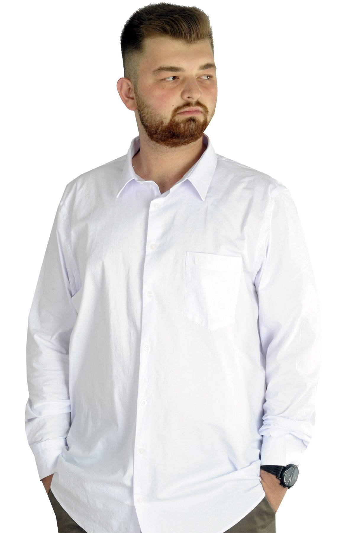 Modexl Mode Xl Büyük Beden Erkek Klasik Cepli Gömlek Likralı 20350 Beyaz