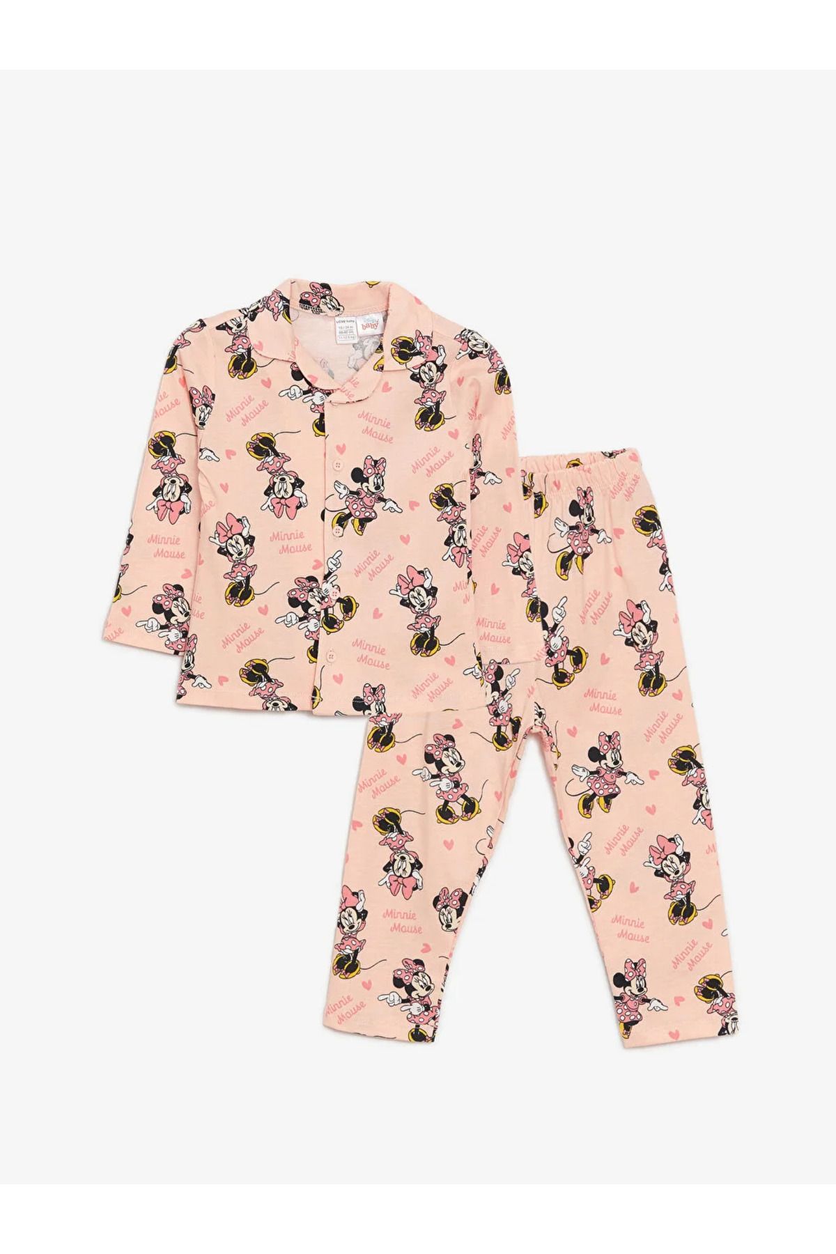 LC Waikiki LCW baby Gömlek Yaka Uzun Kollu Minnie Mouse Baskılı Kız Bebek Pijama Takım