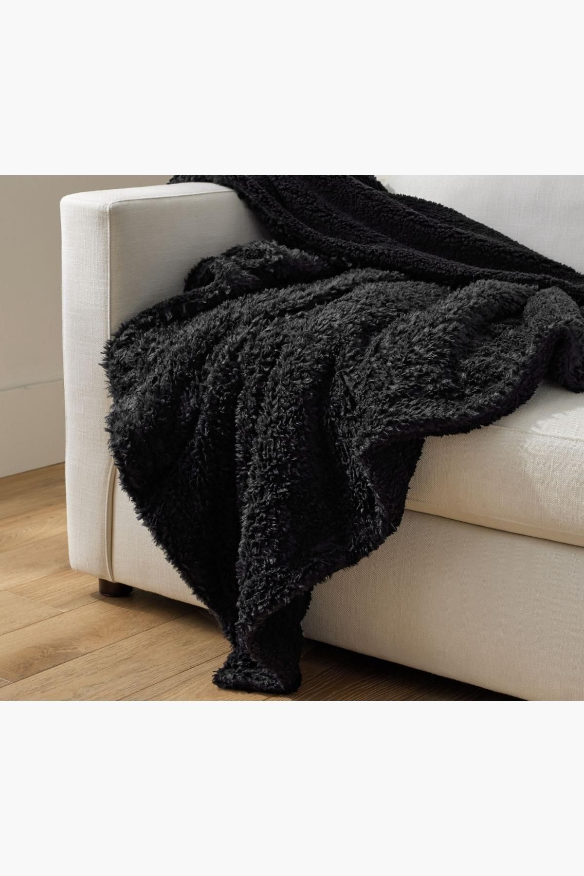Bc Home Siyah Cozy Yumuşak Tüylü Koltuk Şalı / TV Battaniyesi 130x180 cm Lux Peluş Iskandinav,Bohem