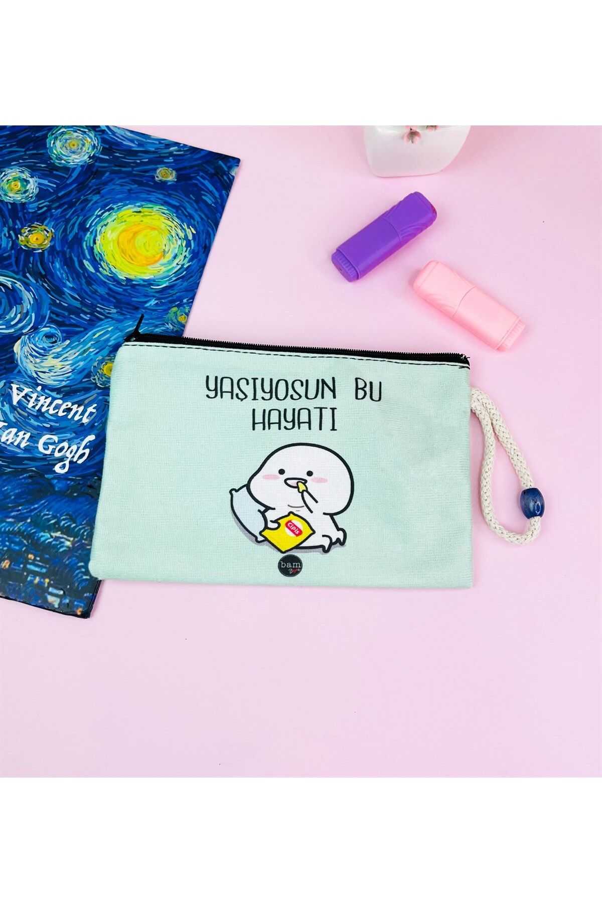 Gift Moda Yaşıyosun Bu Hayatı Tasarımlı Bez Kalemlik Cüzdan