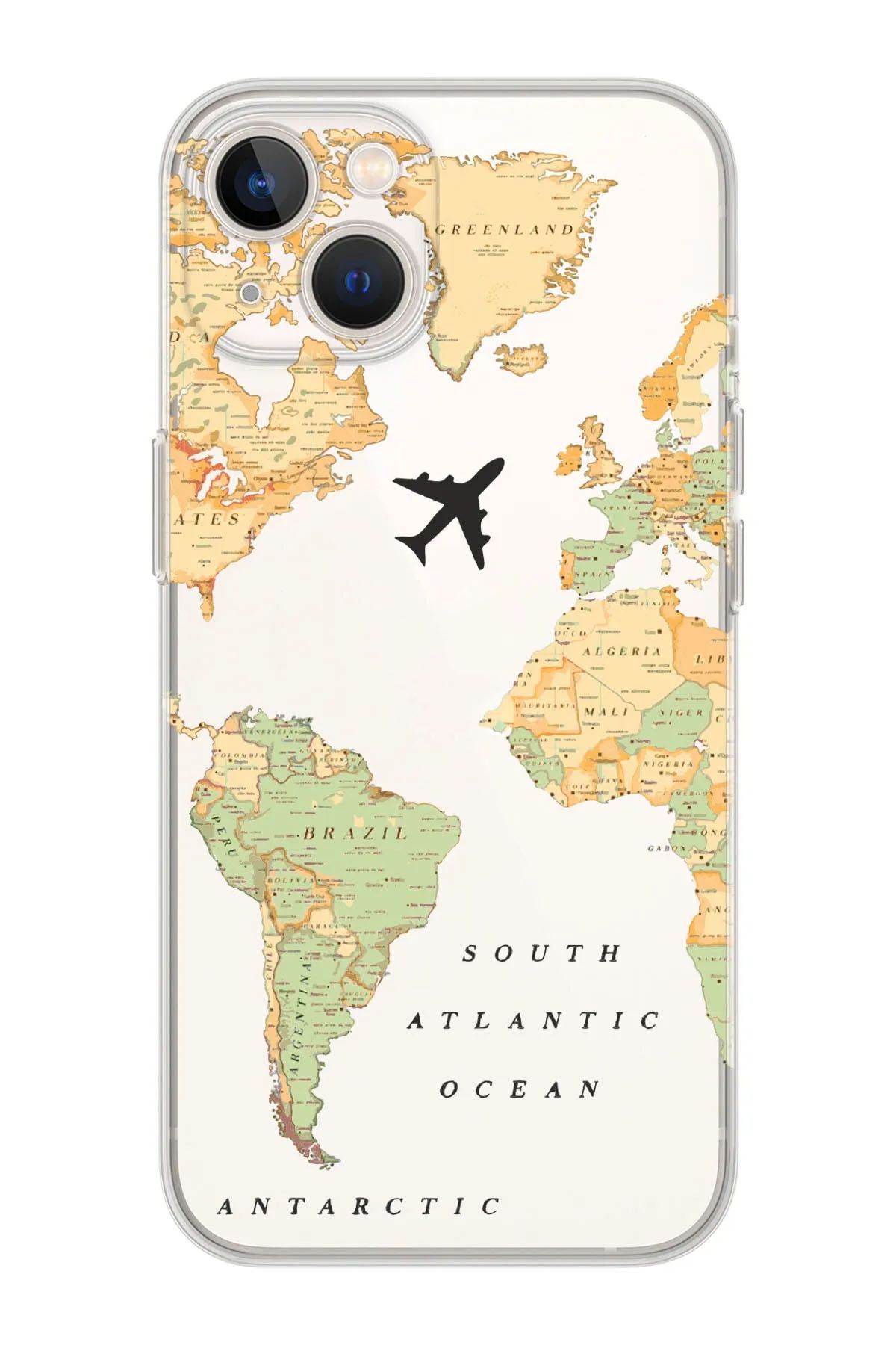 shoptocase Iphone 13 Şeffaf Eski Dünya Haritası Desenli Telefon Kılıfı