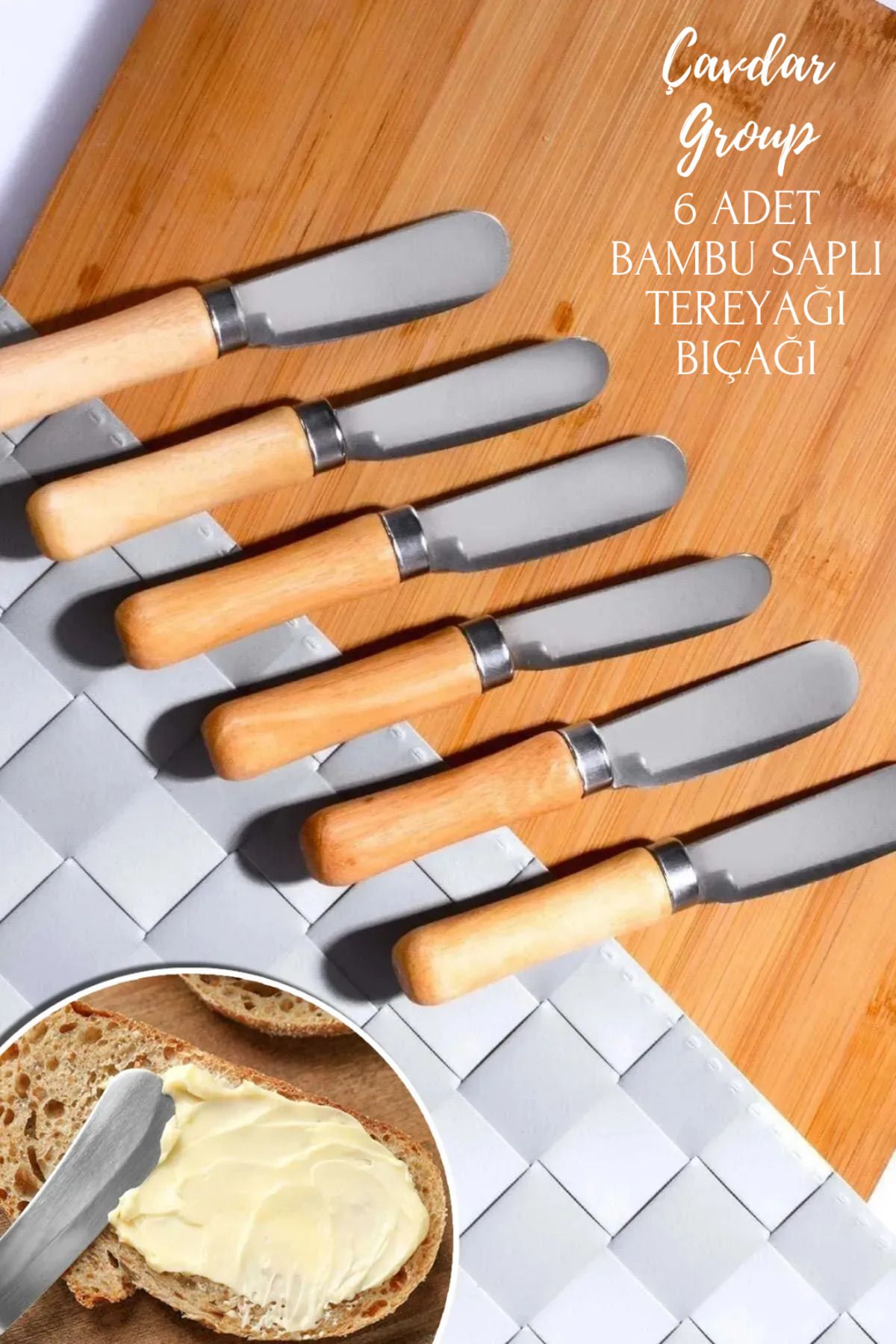 Çavdar Group 6 Adet Bambu Saplı Tereyağı Bıçağı 6'lı Reçel Bal Çikolata Bıçağı