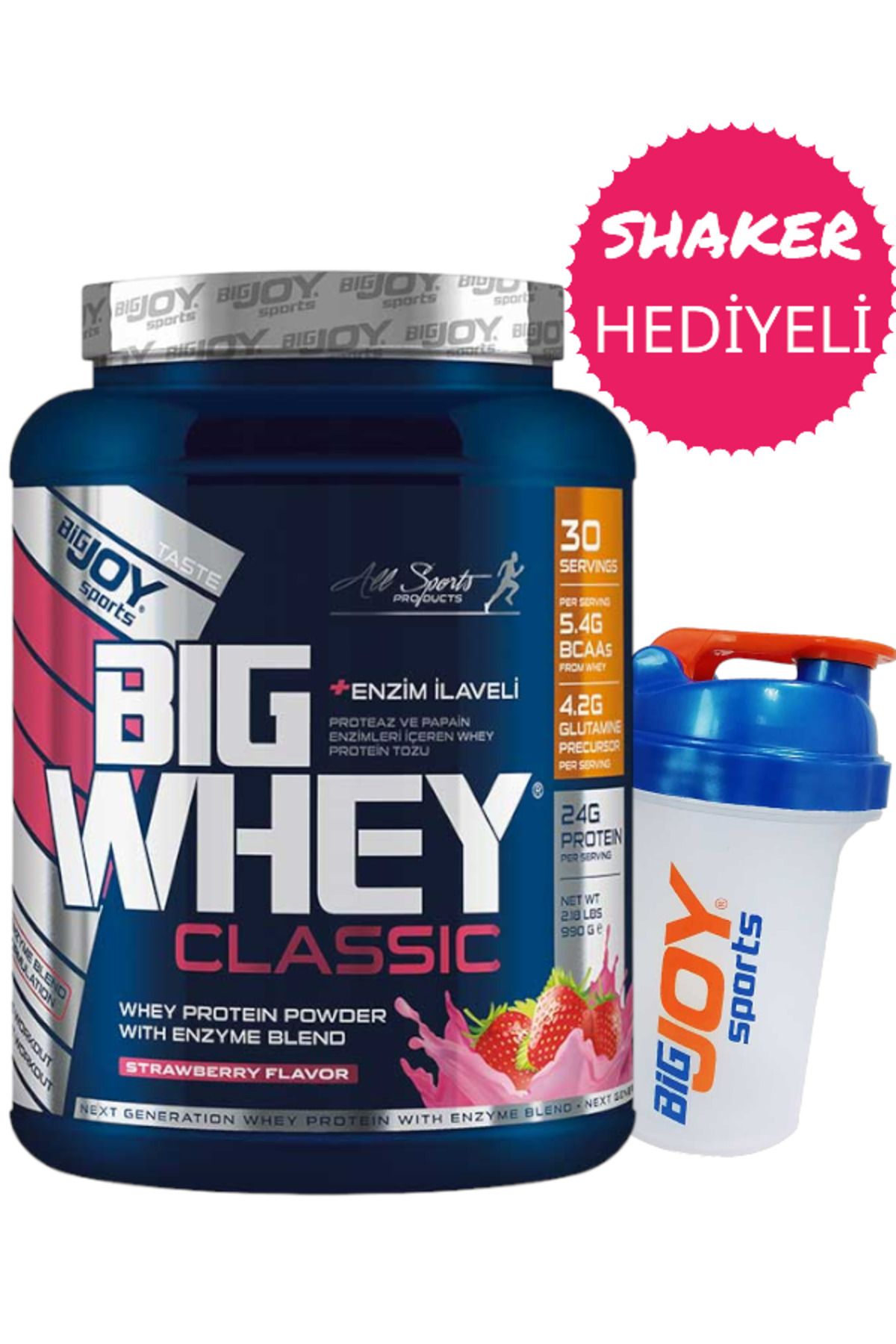 Bigjoy Sports Big Whey Classic Whey Protein Tozu Çilek Aroma 990g - 30 Servis - Shaker 500 ml