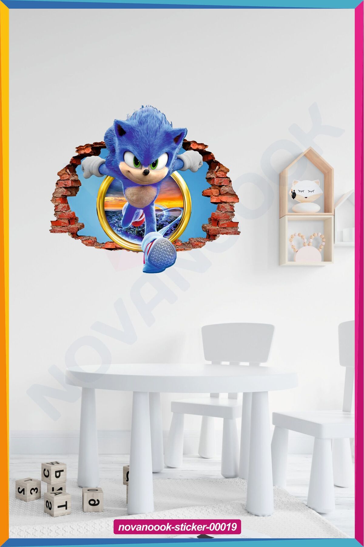 novanoook Sonic 3D Çocuk Odası Yatak Başı Grafiti Kirpi Sonic (sticker-00019)