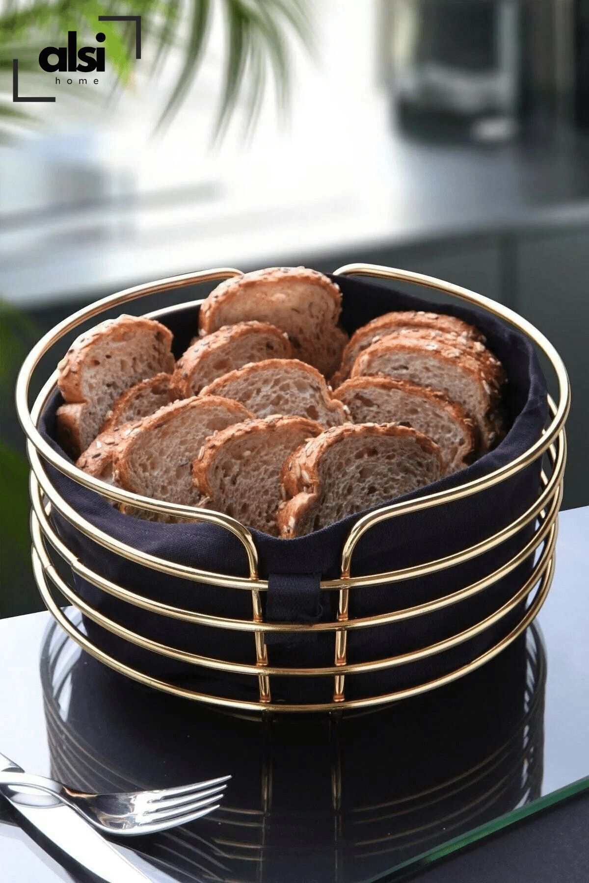 ALSİ HOME Ekmeklik Yuvarlak Ekmek Sepeti Çok Amaçlı Metal Kutu Lüx Paslanmaz Sepet