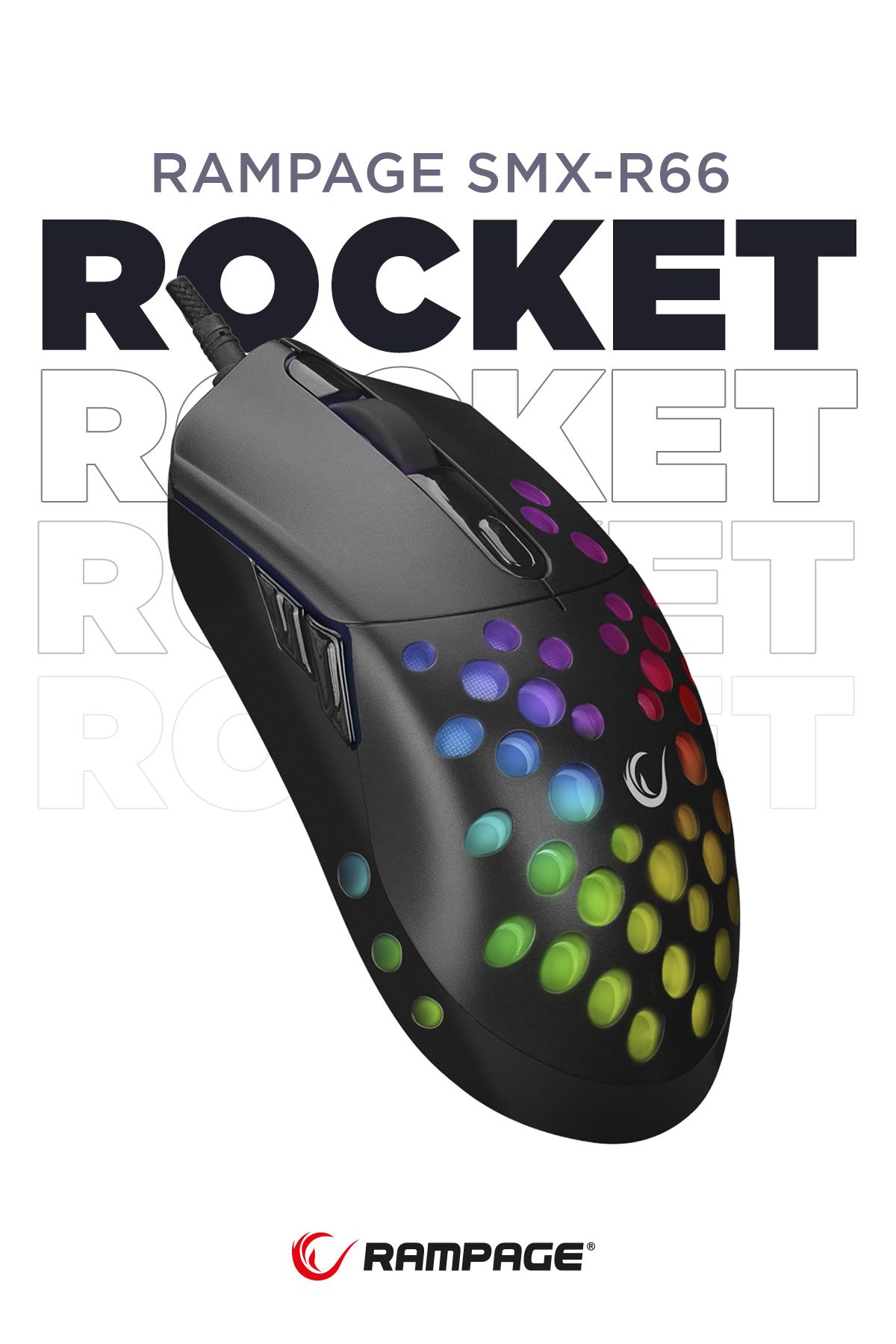 Rampage SMX-R66 ROCKET Ultra Hafif Siyah RGB Ledli 12000dpi Gaming Oyuncu Mouse