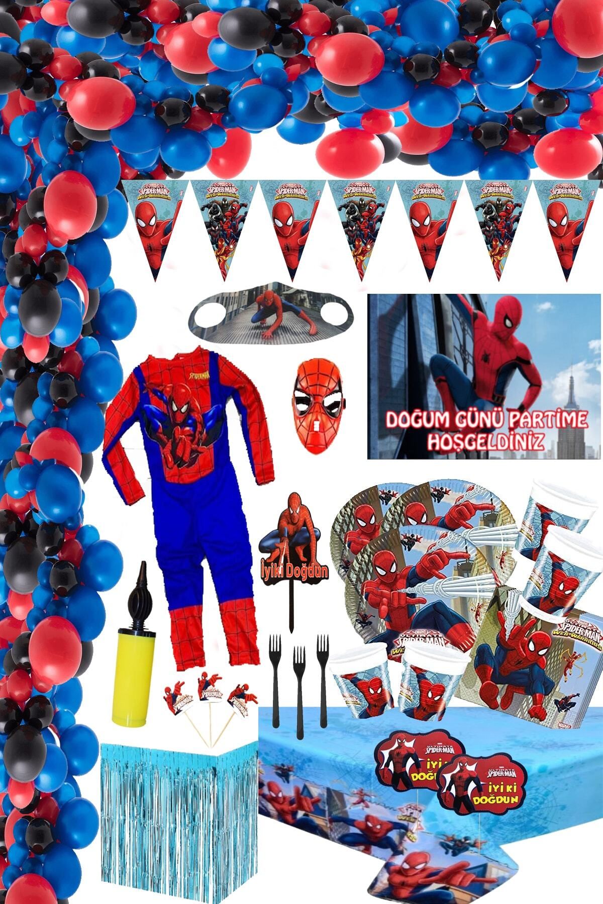 Parti Selesi Spiderman Örümcek Adam Spaydirmen Parti Malzemeleri Kostüm Lü 16 Kişilk Party Seti Spıderman Set