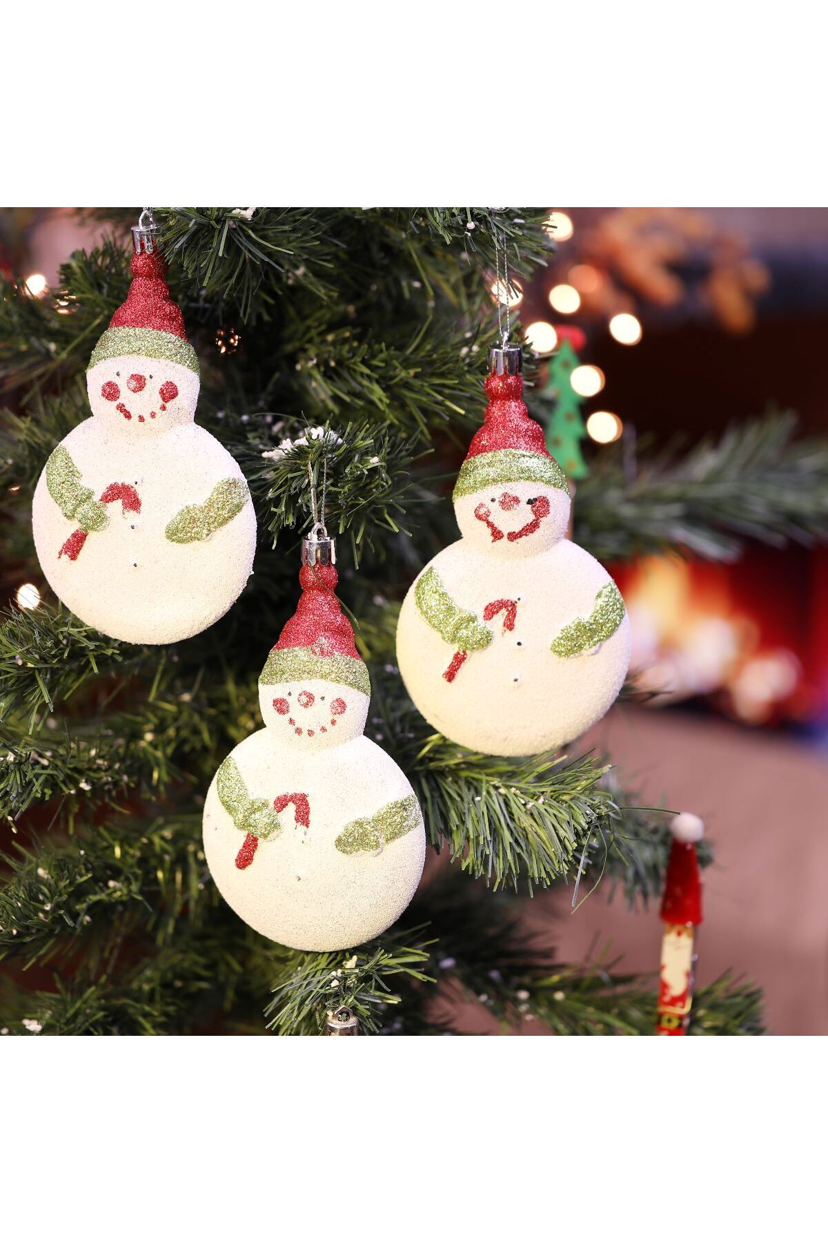 Yenigeldi 3 Adet (14 CM*8 CM) Tombul Kardan Adam Yılbaşı Çam Ağacı Süsü Parti Noel Süslemeleri