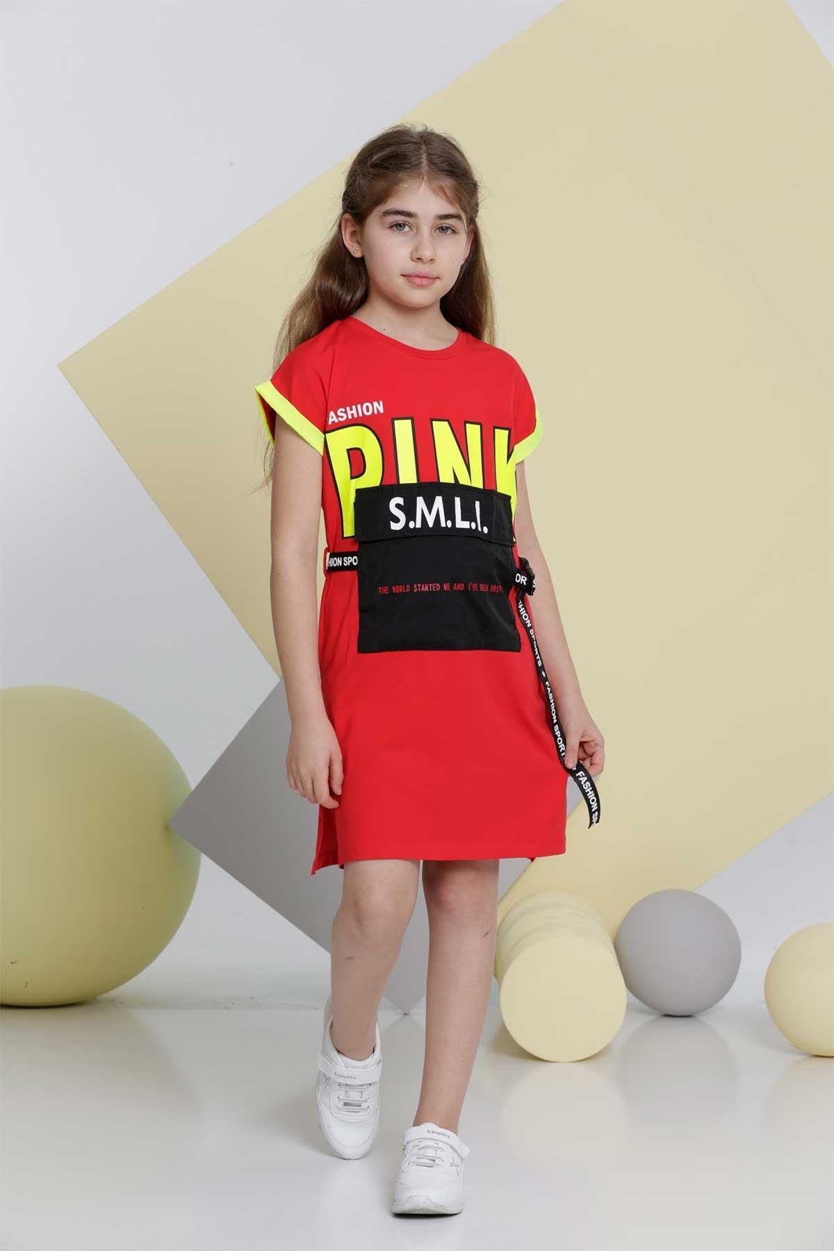 Pina Kids Pink Smlı Baskılı Kız Çocuk Yazlık Elbise Rahat Kesim