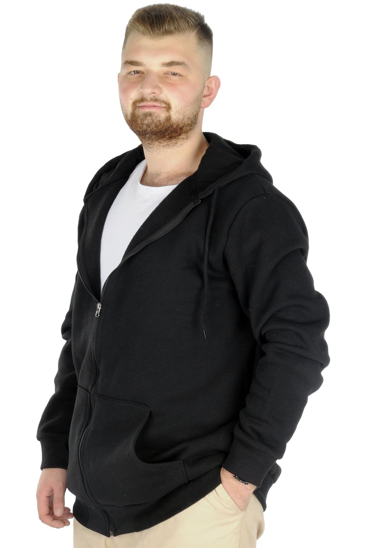 Modexl Mode Xl Büyük Beden Erkek Sweatshirt Zippered Recycle B20533 Siyah