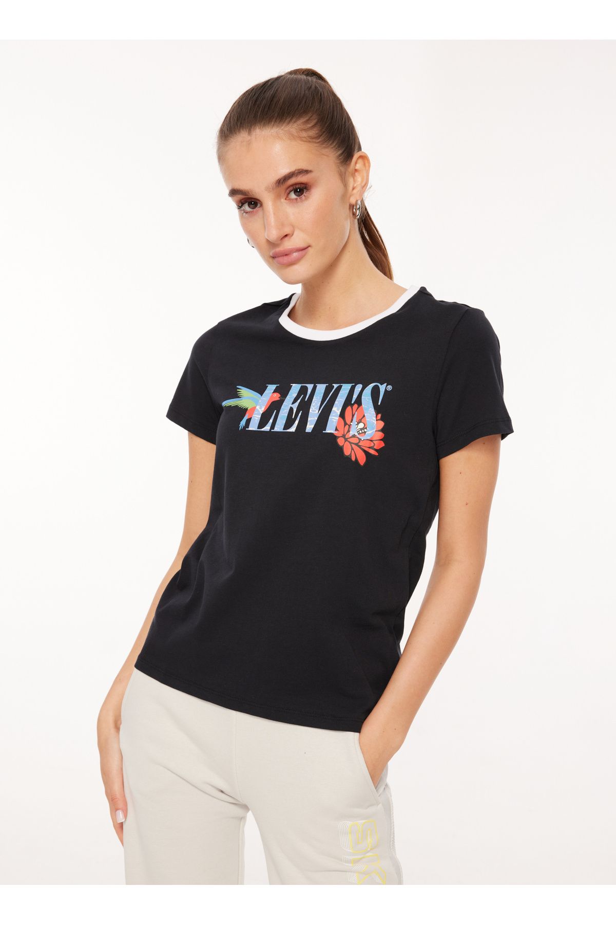 Levi's Levis Bisiklet Yaka Baskılı Siyah Kadın T-Shirt 23771-0438