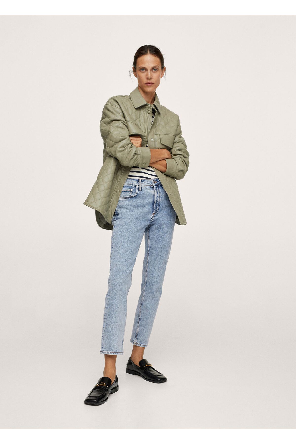 MANGO Kadın Açık Mavi Kısa Paçalı Orta Bel Yükseklikli Slim Fit Jean
