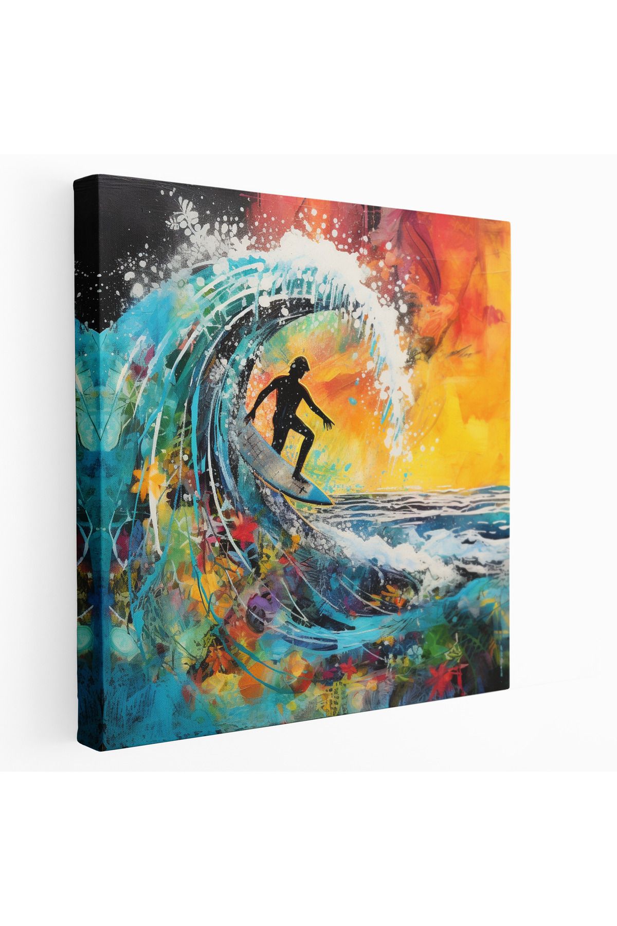 PaintedAnarchy Canlı Sörfçü Dalga Tuval Baskı Özet Karışık Medya Sanatı, Sörfçü Bir Dalga Yakalama