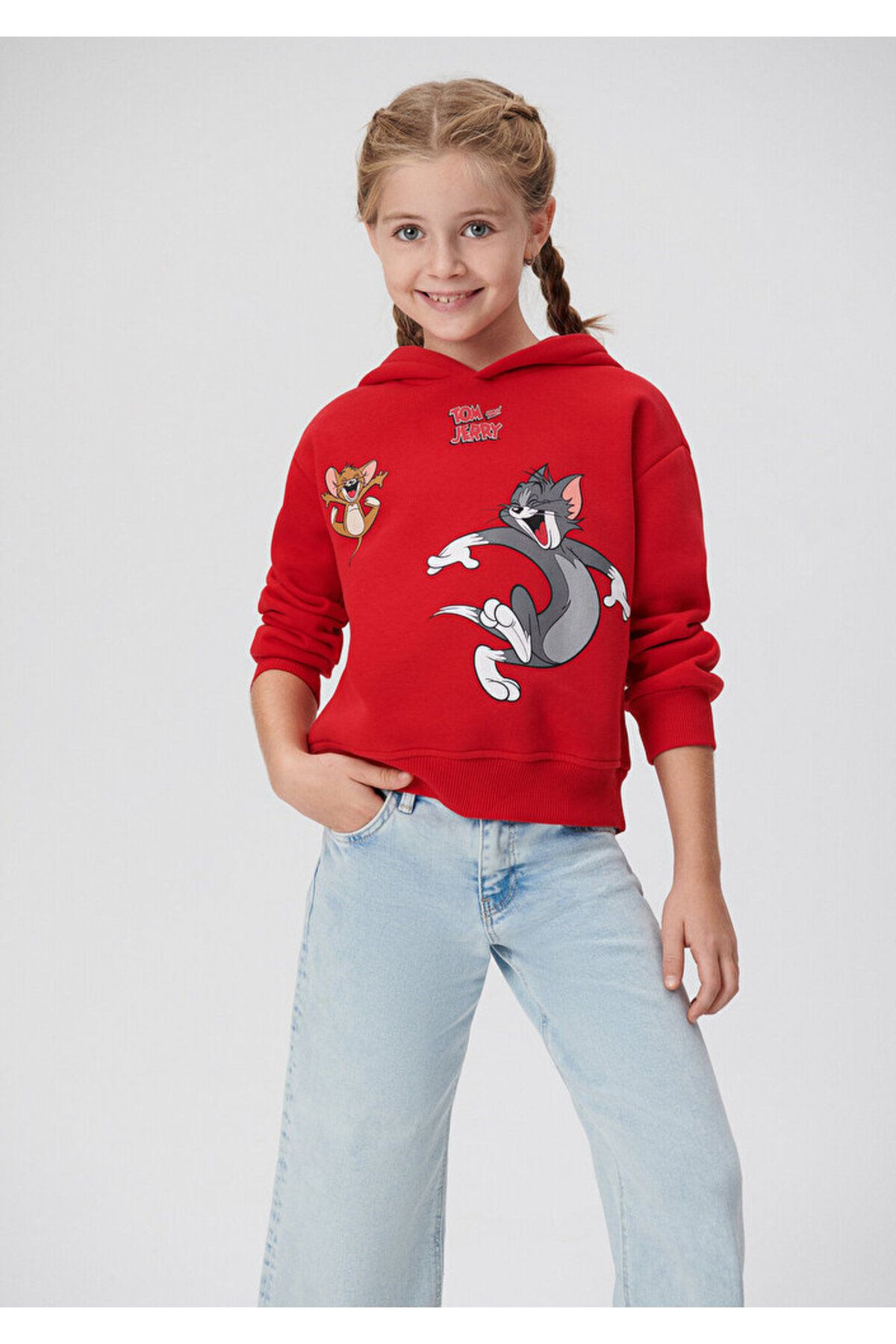 Mavi Tom ve Jerry Baskılı Kırmızı Sweatshirt 7S10009-82580