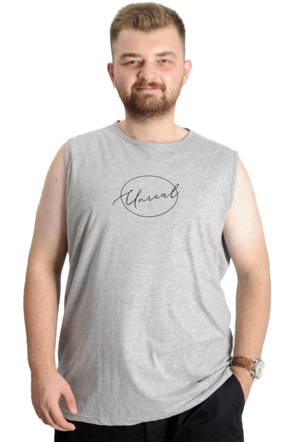 Modexl Mode XL Büyük Beden Erkek Tshirt Kolsuz Unreal 22121 Grimelanj