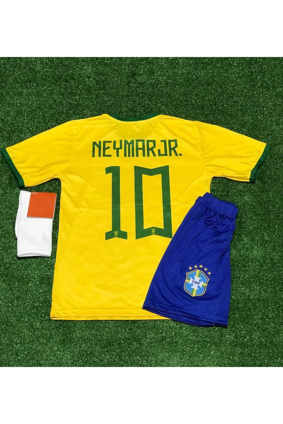 BYSPORTAKUS Brezilya 2023/24 Yeni Sezon Neymar Jr Çocuk Forması Şort Çorap 3'lü Set