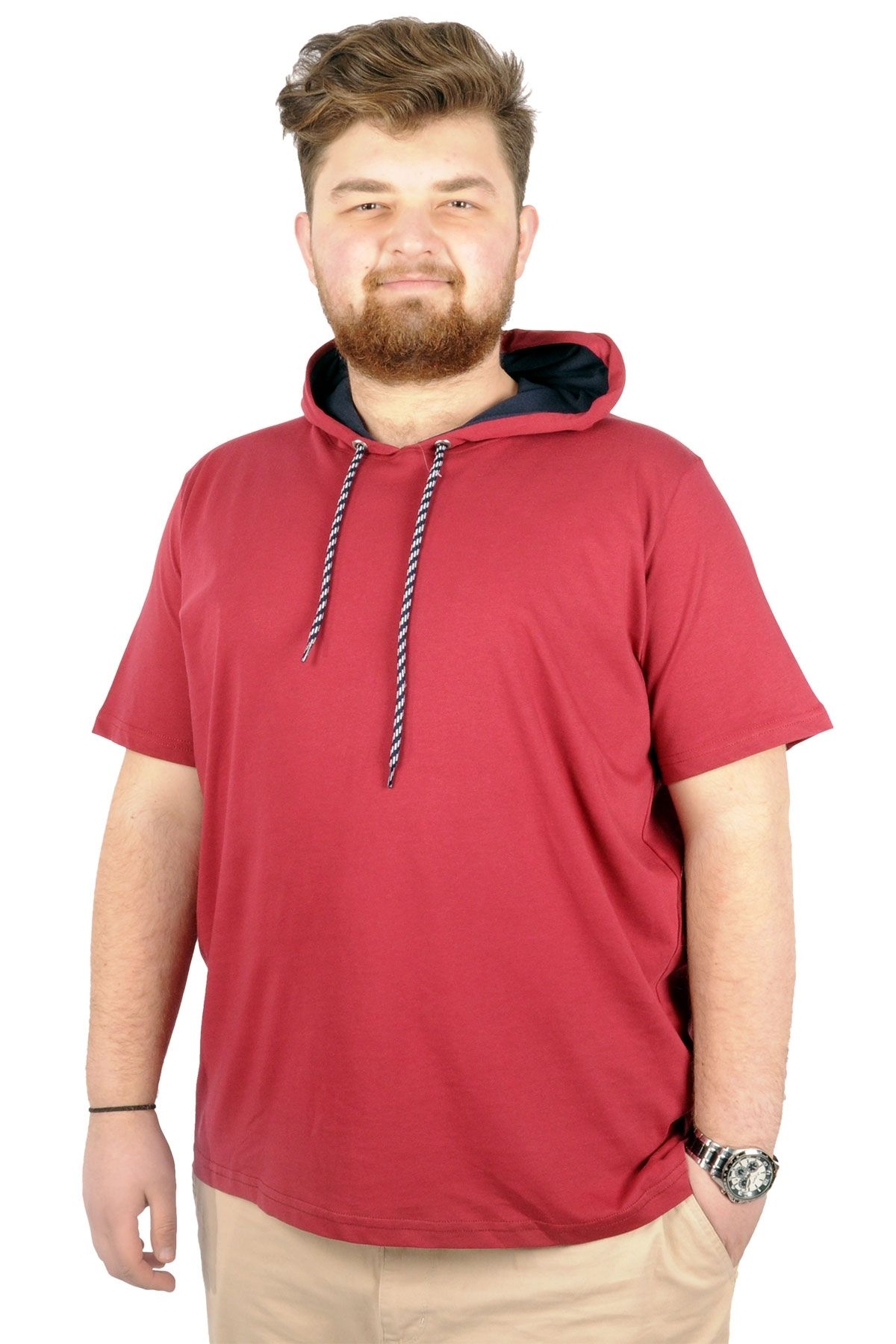 Modexl Mode Xl Büyük Beden Oversize Tshirt Kapşon Basic 21115 Bordo