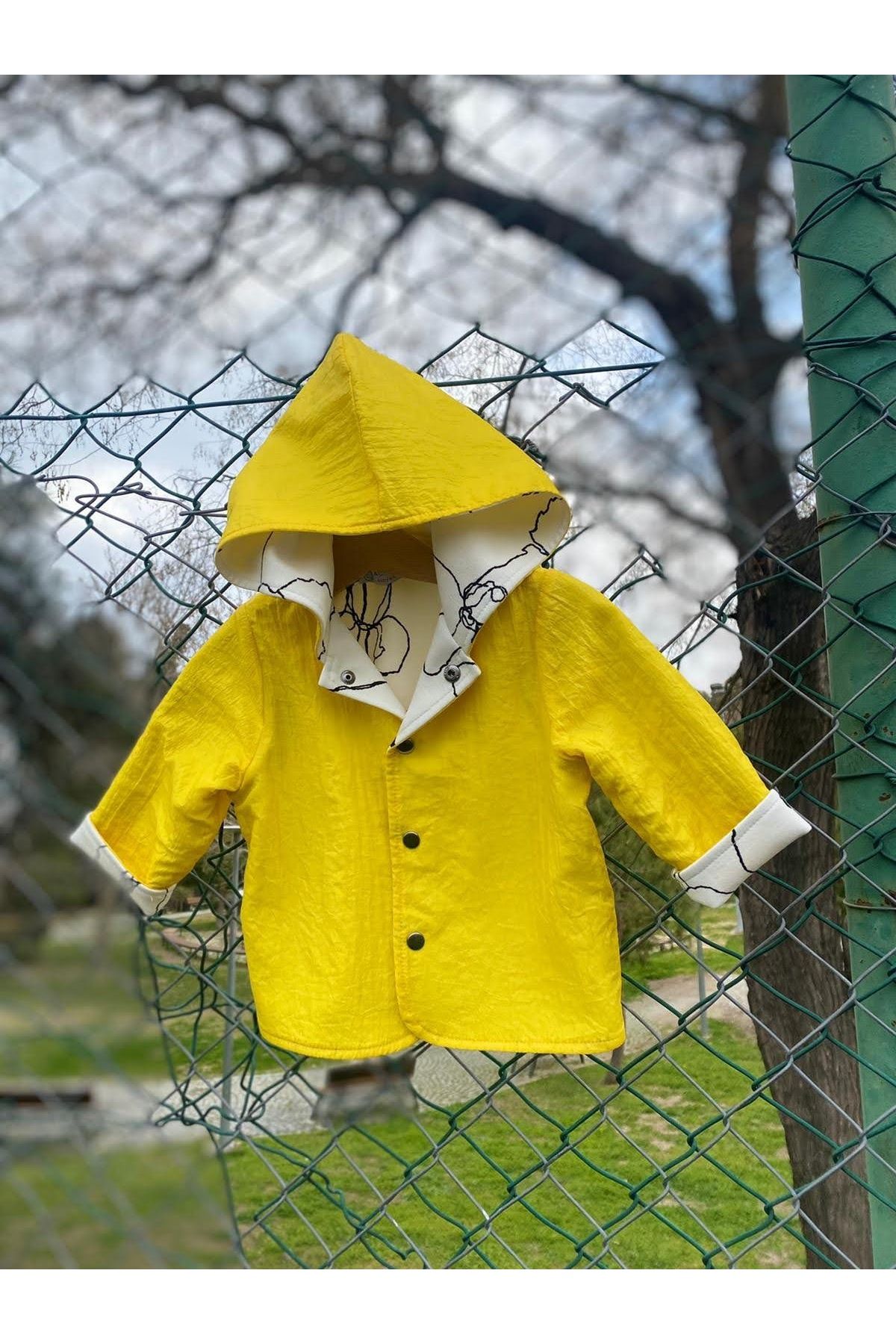 TREND Unisex Çocuk Sarı Kapüşonlu Mevsimlik Ceket