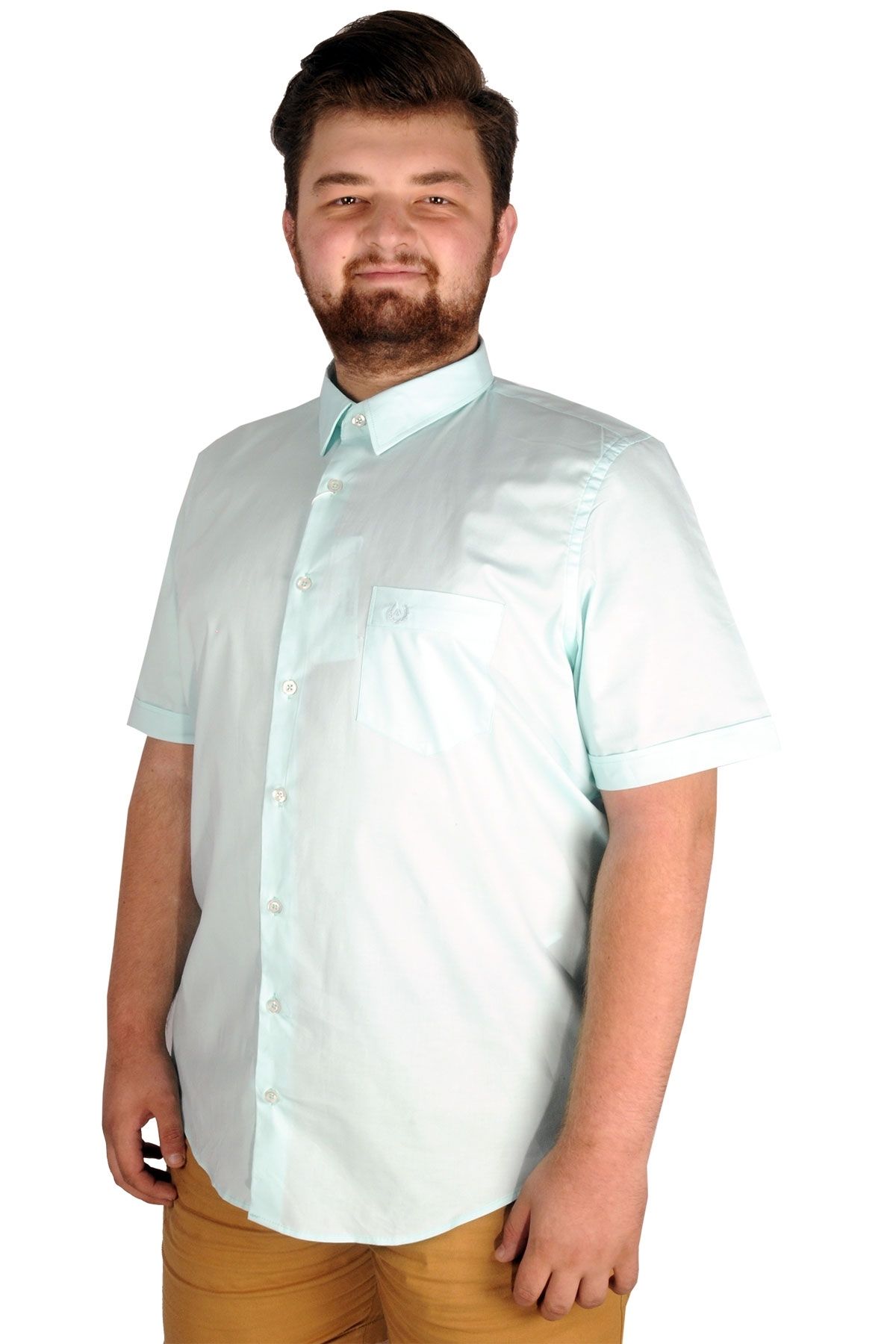 Modexl Mode Xl Büyük Beden Erkek Klasik Gömlek Likralı 20352 Mint Yeşili