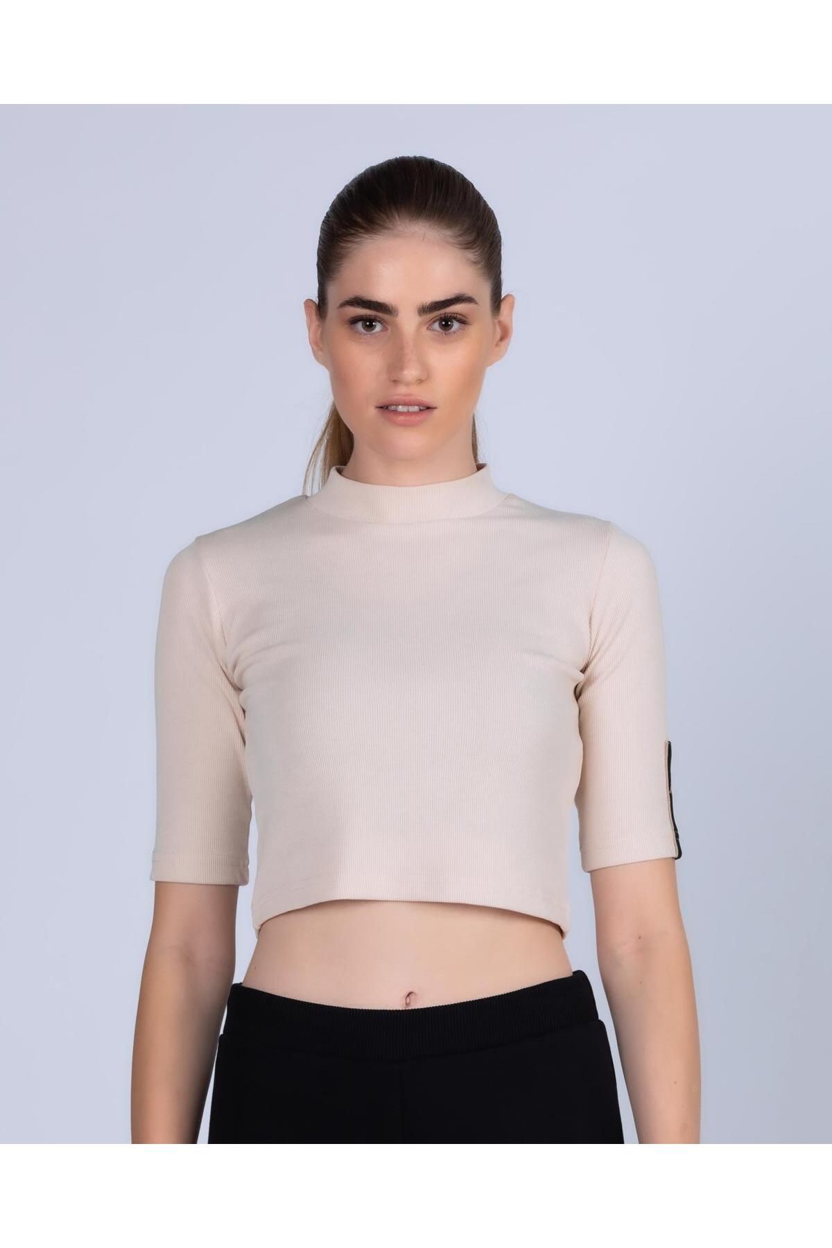 Kappa Authentic Jpn Veraki Kadın Bej-siyah Slim Fit Tişört