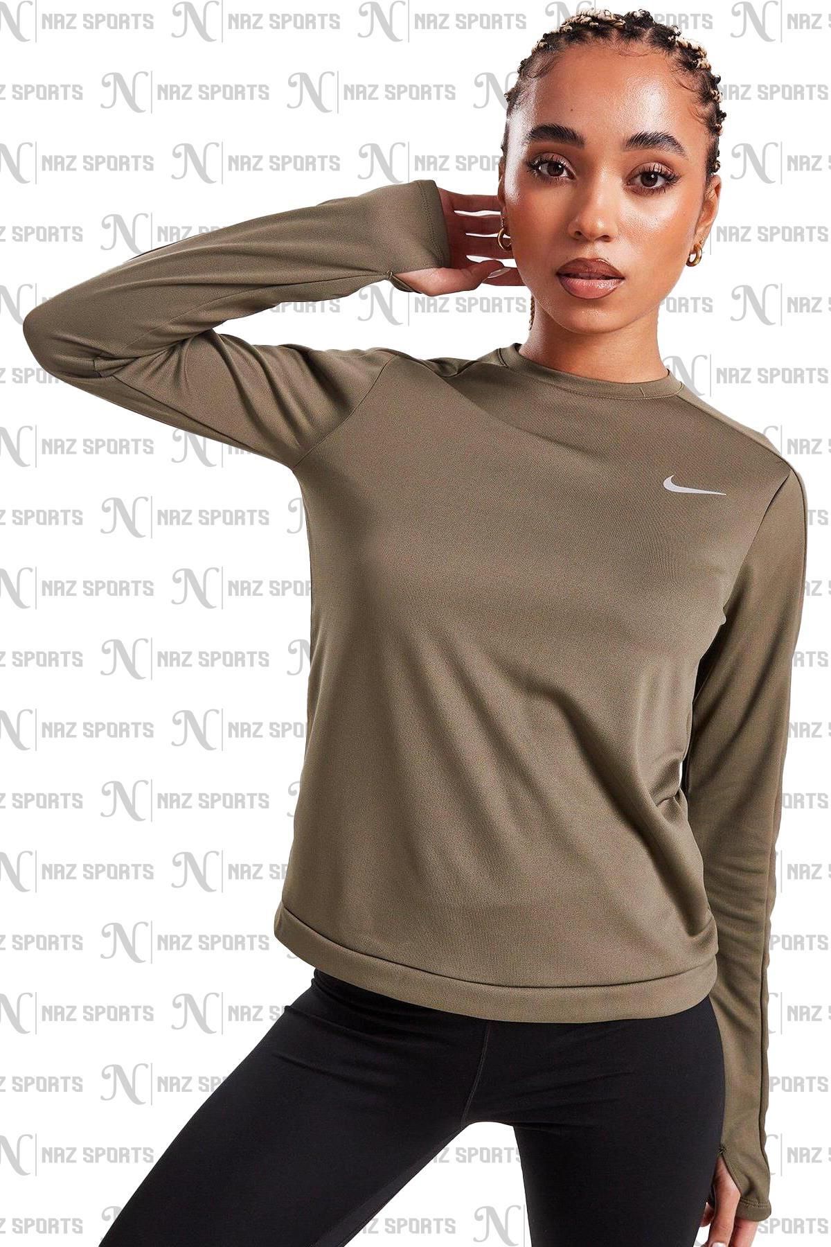 Nike Dri-fit Pacer Haki Renk Standart Kesim Kadın Uzun Kollu Koşu Ve Antreman Üstü