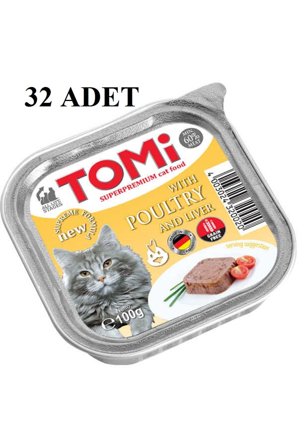 Tomi Ciğerli Kanatlı Kaz Ciğerli Pate Kedi Yaş Maması 100 Gr X 32 ADET