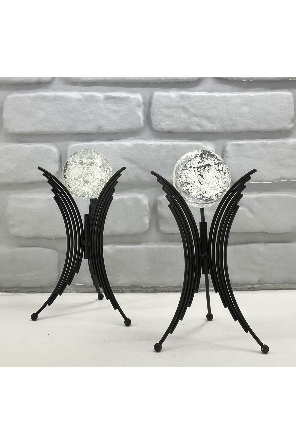 365GUNSERİSONU Siyah Metal 2'li Set Salon Angel Model Kristal Baloncuk Cam Toplu Aksesuar Dekorasyon Biblo Obje
