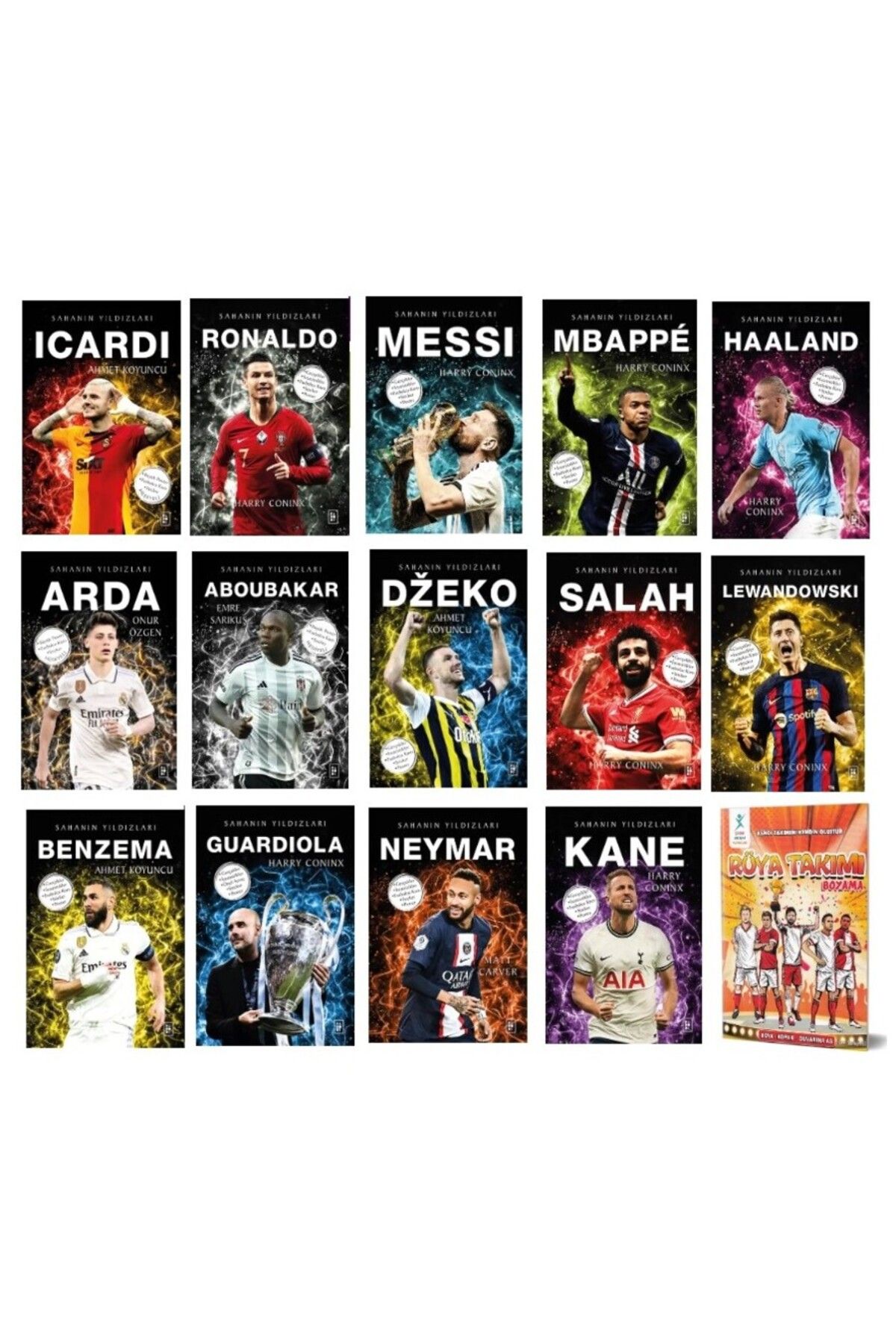 Parodi Yayınları Sahanın Yıldızları-Icardi-Ronaldo-Messi-Arda-Salah-Haaland-Mbappe-Benz+6 Futbolcu-Rüya Takımı Boyama