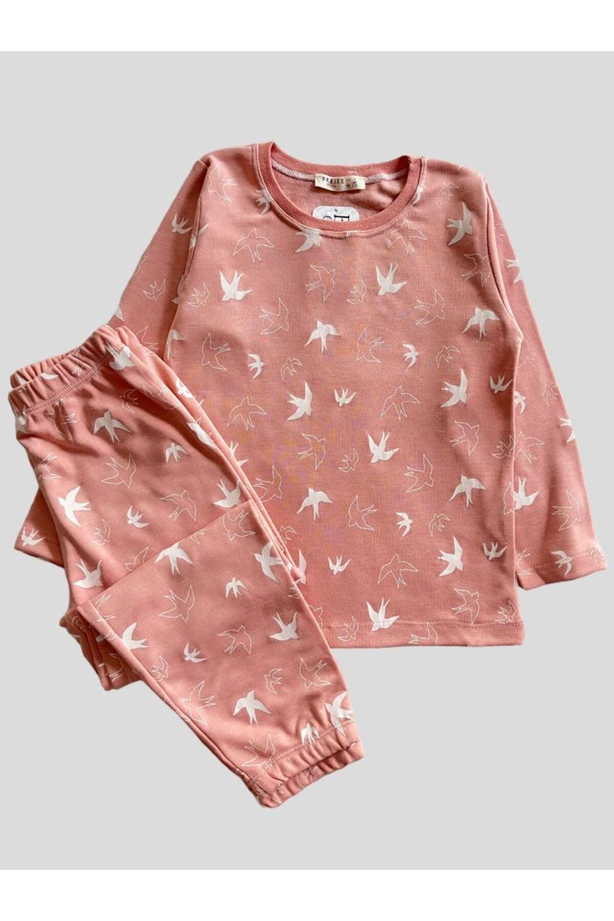 Breeze Kız Çocuk %100 Pamuklu Kuş Desenli Paçası Lastikli Pijama Takımı