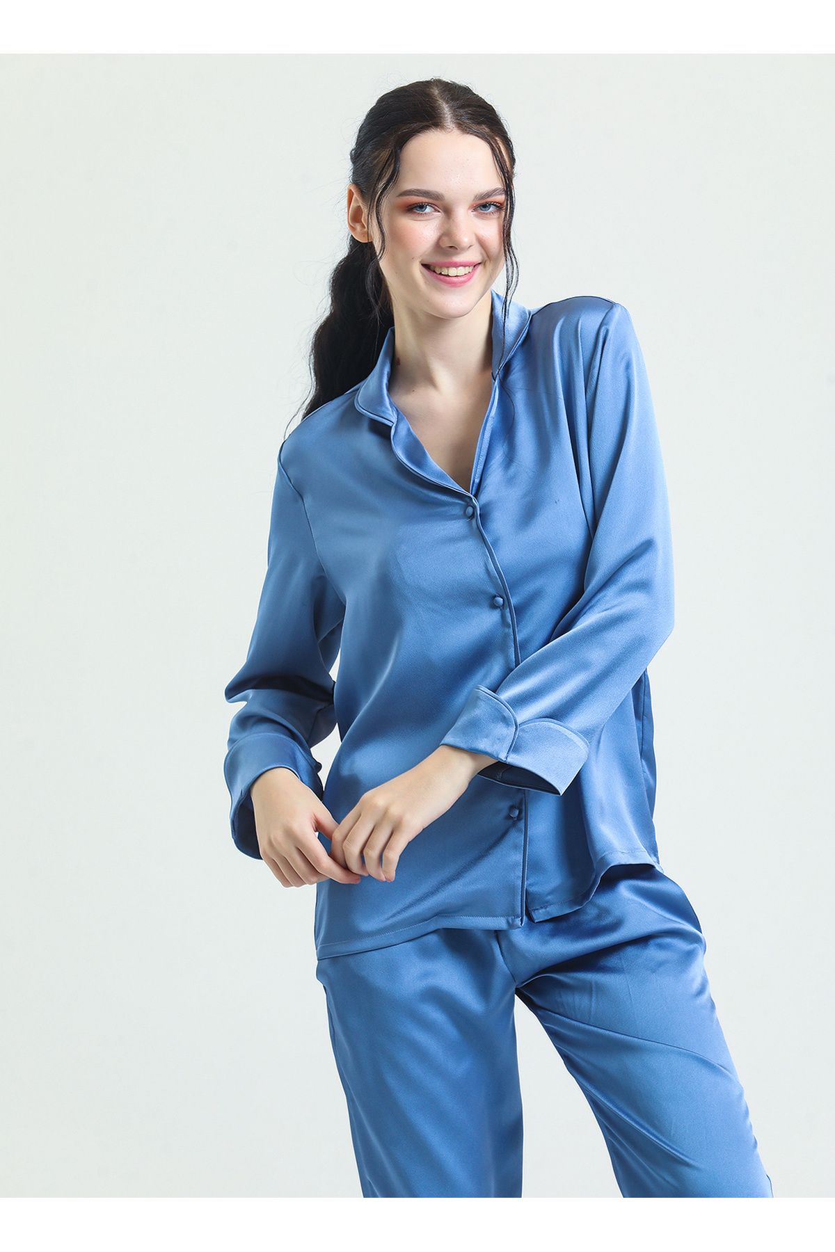 Magic Form V Yaka Mavi Kadın Pijama Takımı 19718