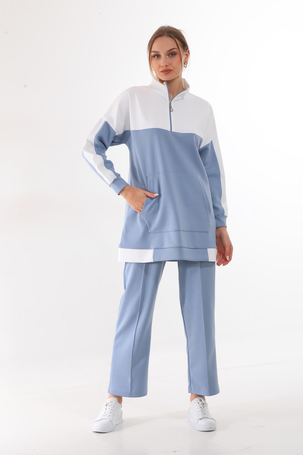 westbound Kadın Mavi Renk Desenli Tesettür Giyim Spor Ikili Günlük Takım