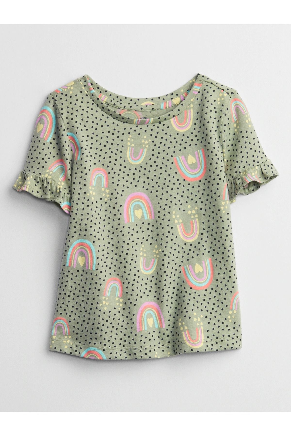 GAP Kız Bebek Yeşil Fırfır Detaylı Kısa Kollu T-shirt