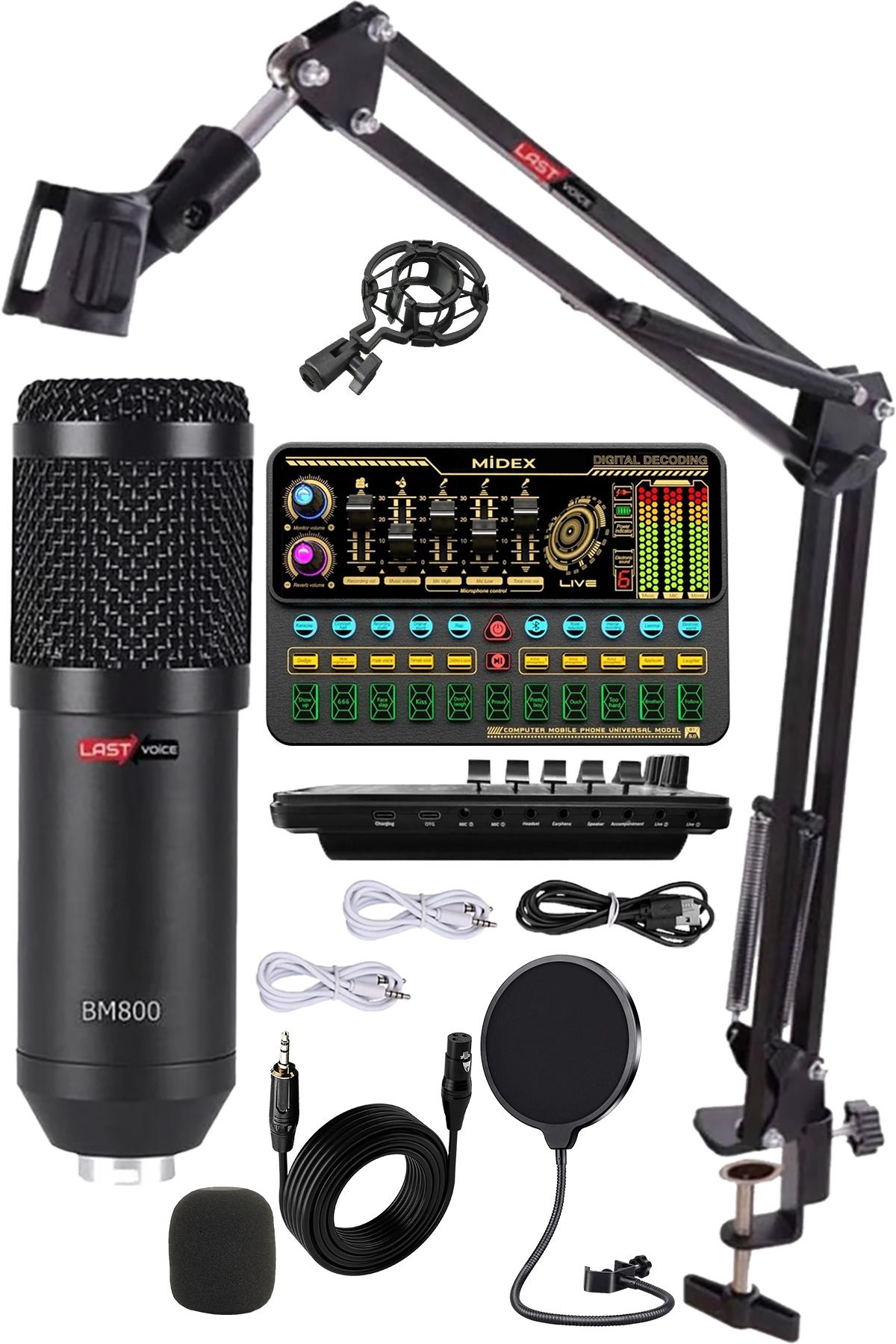 Lastvoice Bm800 Live Platinium Set Efektli Ses Kartı Mikrofon Stand Kayıt Canlı Yayın Seti